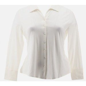 WynneLayers Button-Front Tie Waist Resolution Shirt 781-186 White Medium